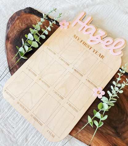 Personalized My First Year Photo Sign | First Birthday Milestone Board | Birthday Decor | One Year Milestone Board | Custom Name Photo Frame