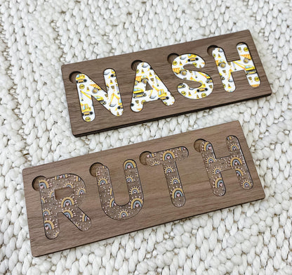 Custom Baby Name Puzzle | Wooden Name Puzzle | Engraved Personalized Patterned Name Puzzle | Gift for Toddler | Gift for Kids