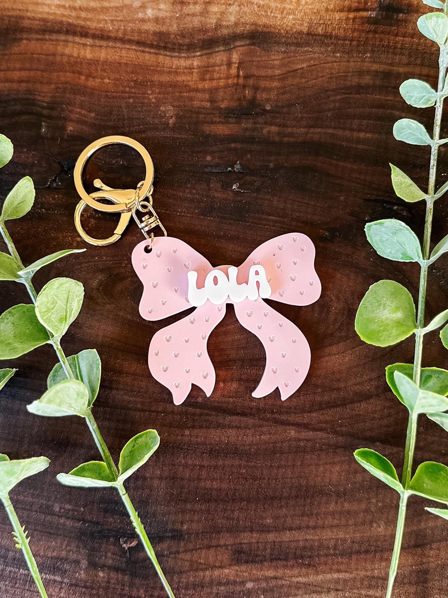 Custom Acrylic Name Coquette Bow Keychain Tag | Personalized Name Bag Tag | Backpack Tag | Baby Diaper Bag | Luggage Tag | Tag for Girls