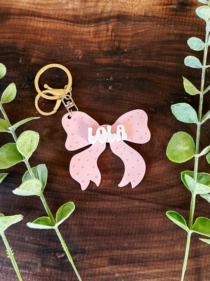 Custom Acrylic Name Coquette Bow Keychain Tag | Personalized Name Bag Tag | Backpack Tag | Baby Diaper Bag | Luggage Tag | Tag for Girls