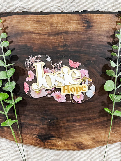 Floral Baby Name Announcement | Pink Pressed Flower Wood Baby Name Sign | Custom Baby Name Plaque | Newborn Photo Prop | Baby Shower Gift