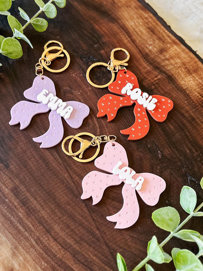 Custom Acrylic Name Coquette Bow Keychain Tag | Personalized Name Bag Tag | Backpack Tag | Baby Diaper Bag | Luggage Tag | Tag for Girls
