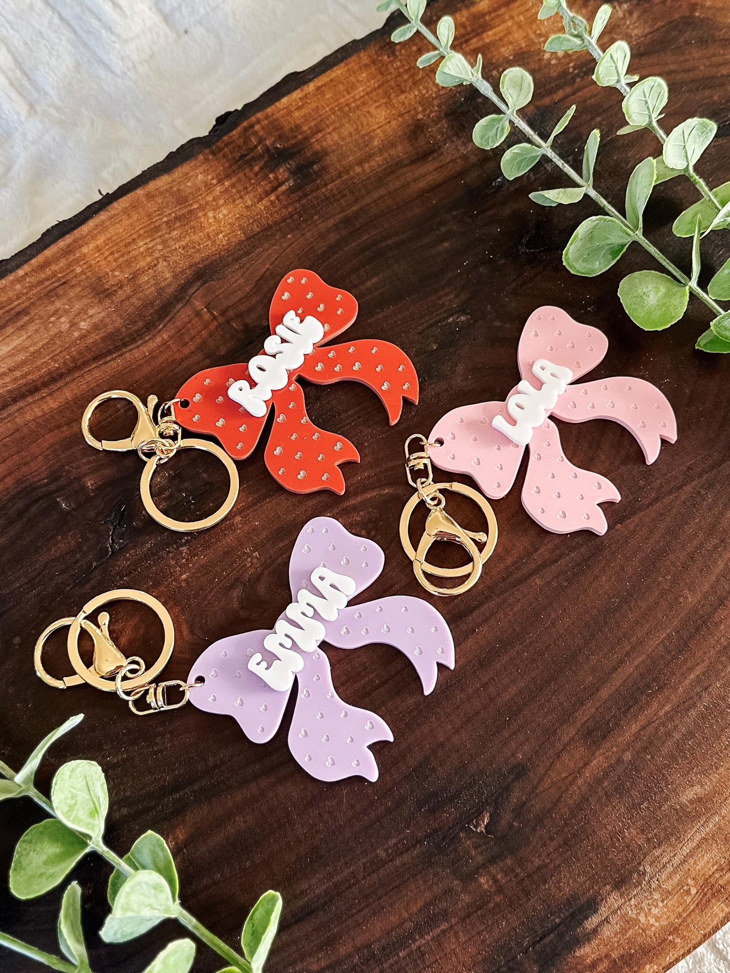 Custom Acrylic Name Coquette Bow Keychain Tag | Personalized Name Bag Tag | Backpack Tag | Baby Diaper Bag | Luggage Tag | Tag for Girls