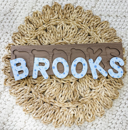 Custom Baby Name Puzzle | Wooden Name Puzzle | Engraved Personalized Patterned Name Puzzle | Gift for Toddler | Gift for Kids