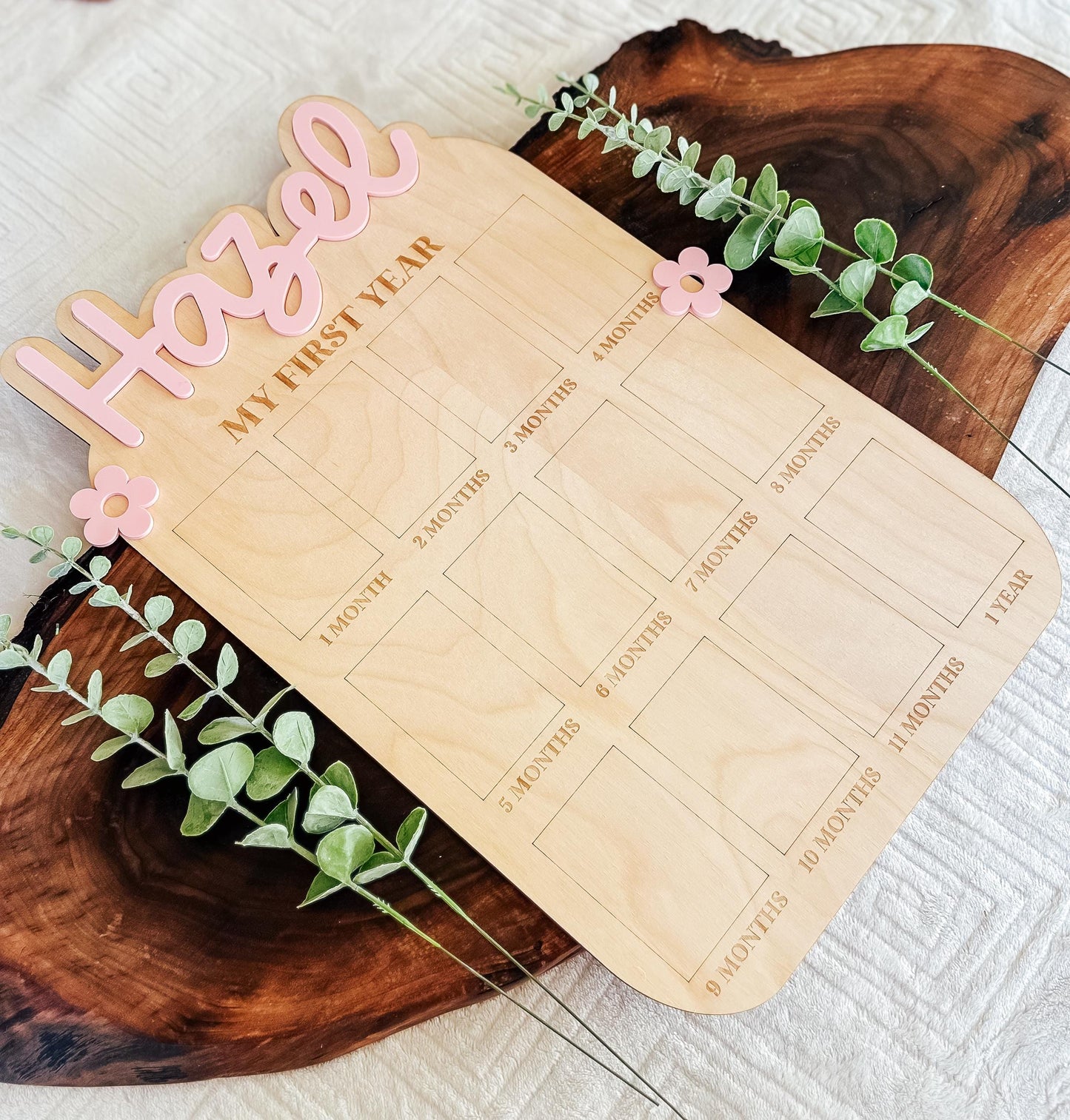 Personalized My First Year Photo Sign | First Birthday Milestone Board | Birthday Decor | One Year Milestone Board | Custom Name Photo Frame