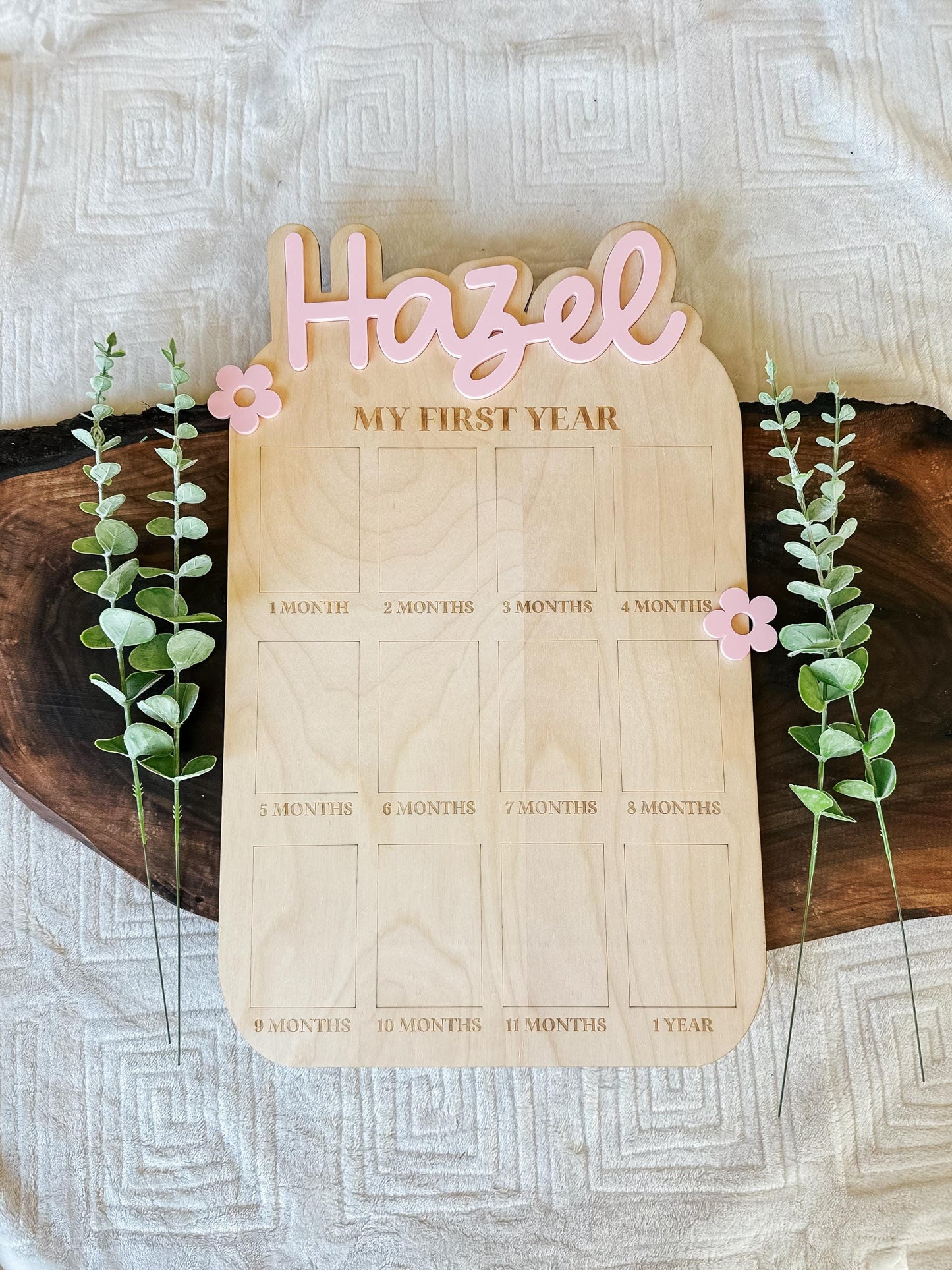 Personalized My First Year Photo Sign | First Birthday Milestone Board | Birthday Decor | One Year Milestone Board | Custom Name Photo Frame