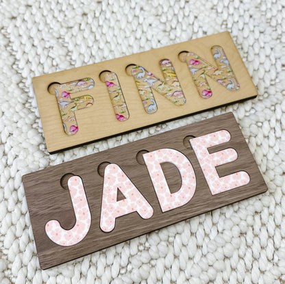 Custom Baby Name Puzzle | Wooden Name Puzzle | Engraved Personalized Patterned Name Puzzle | Gift for Toddler | Gift for Kids