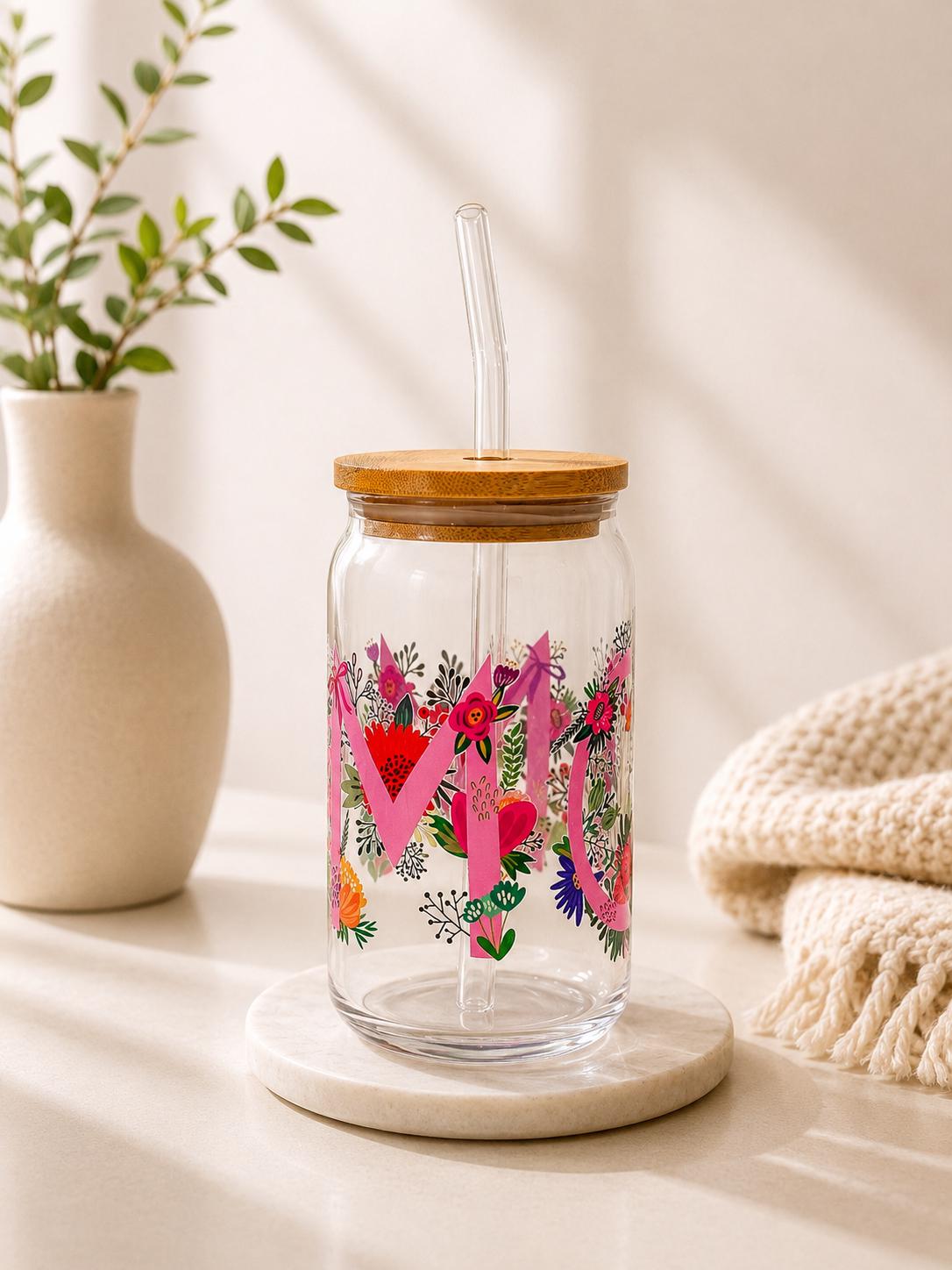 Floral Mom Glass Can Tumbler