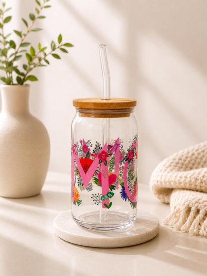 Floral Mom Glass Can Tumbler