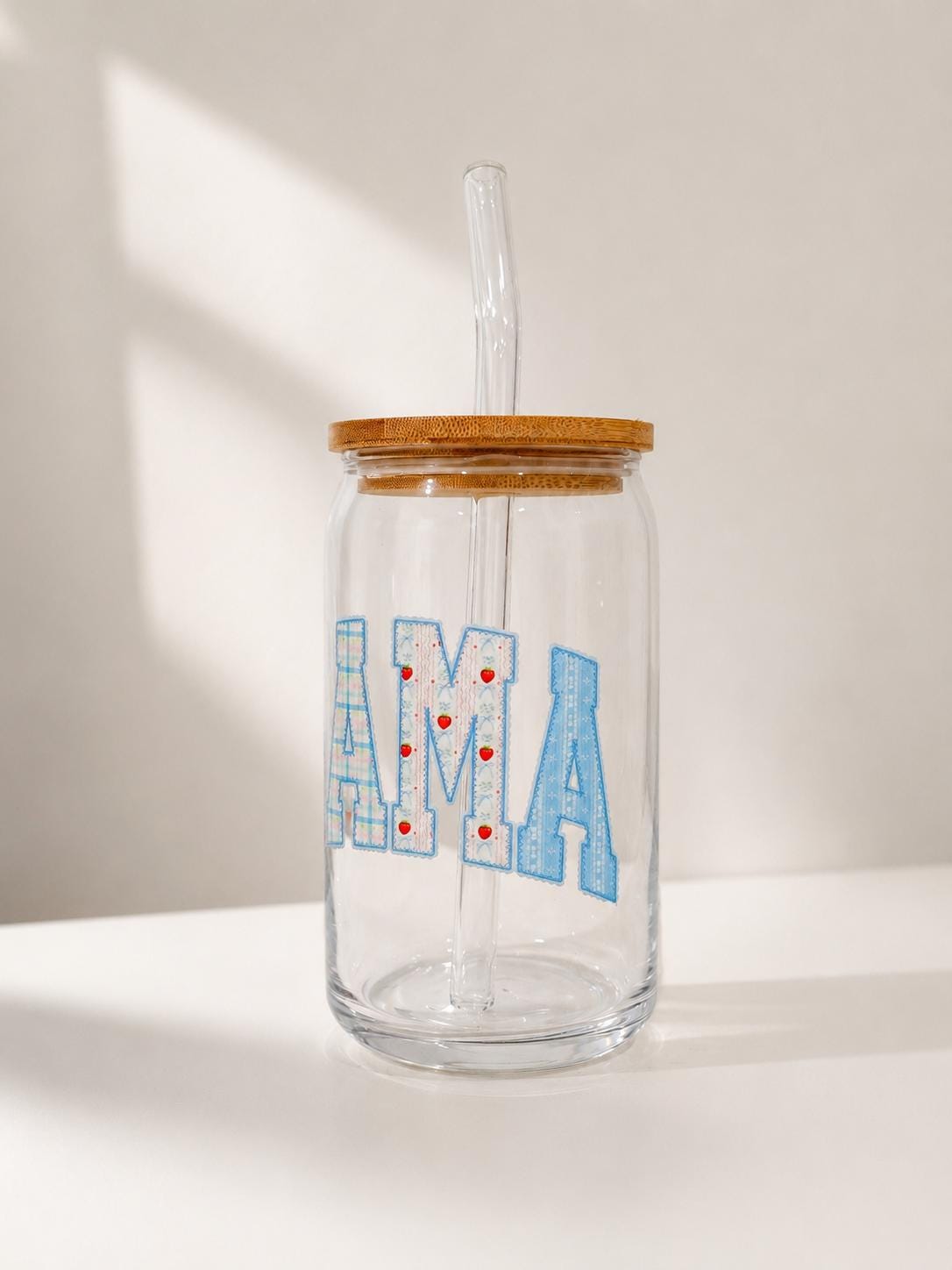 Blue Floral Mama Glass Can Tumbler