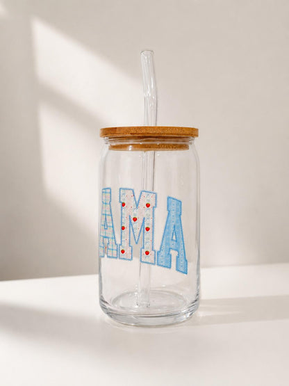 Blue Floral Mama Glass Can Tumbler