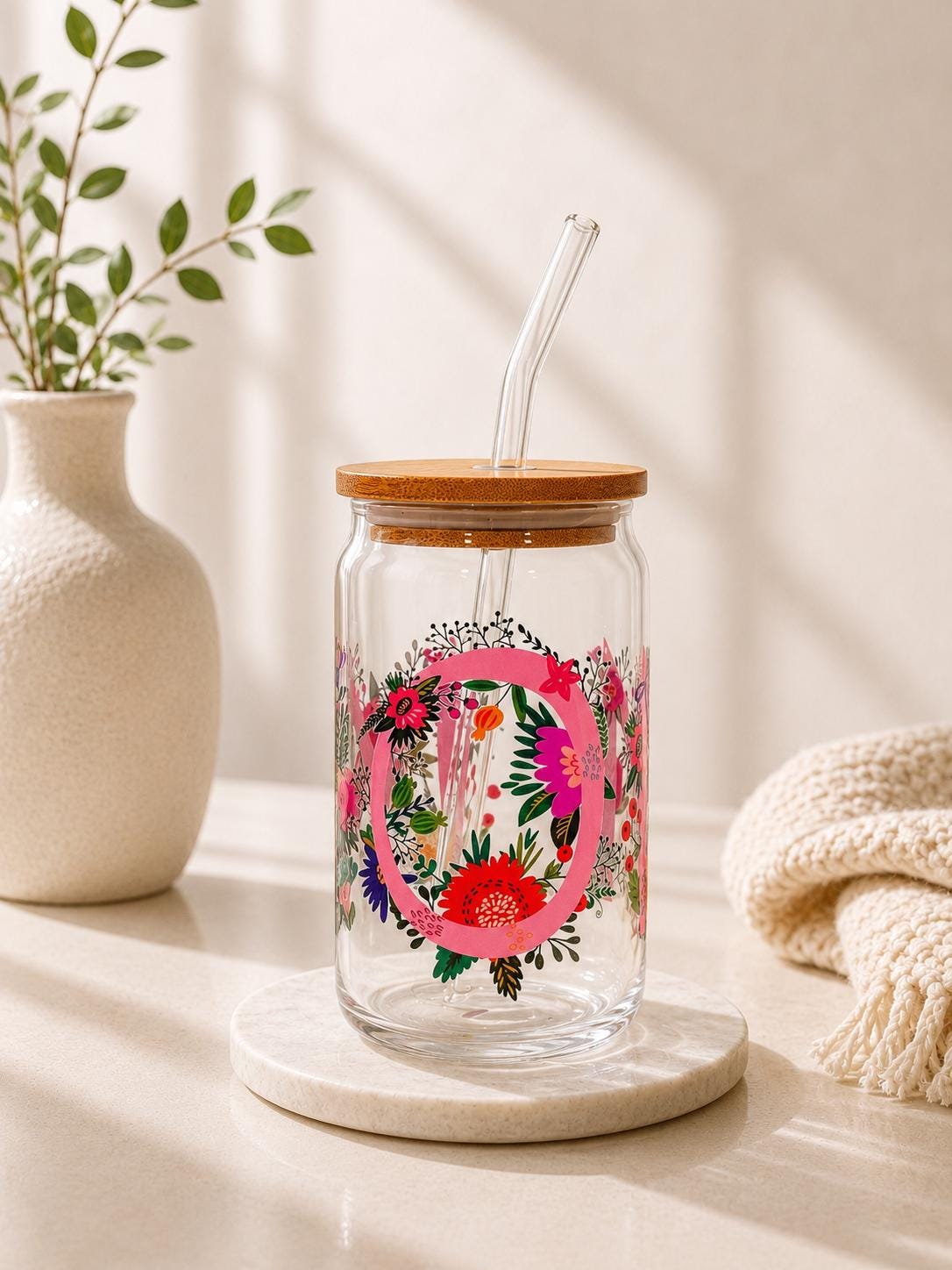 Floral Mom Glass Can Tumbler