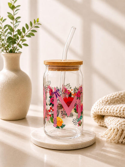 Floral Mom Glass Can Tumbler