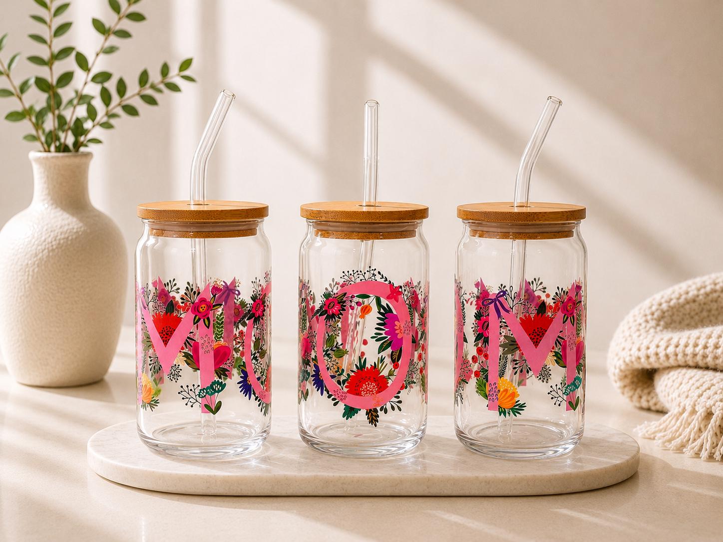 Floral Mom Glass Can