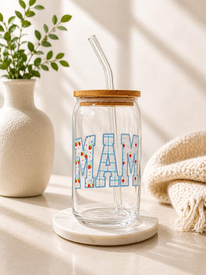 Blue Floral Mama Glass Can Tumbler