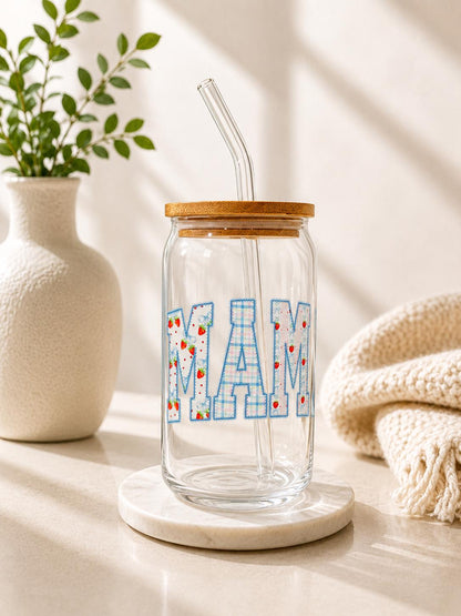 Blue Floral Mama Glass Can Tumbler