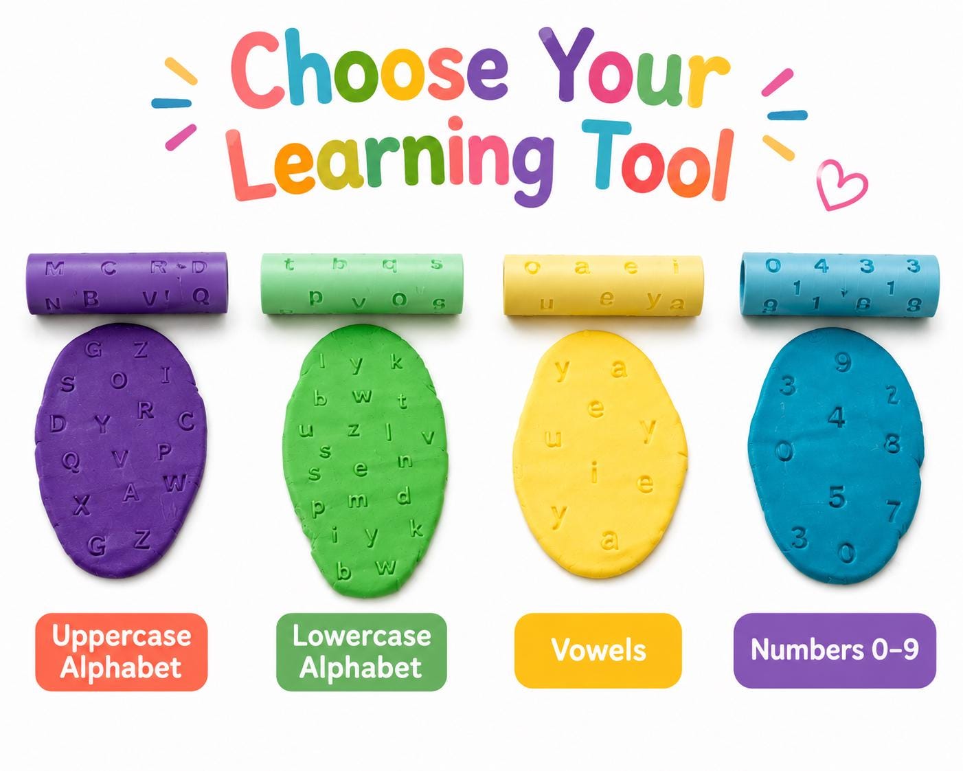 Alphabet & Number Play Dough Rollers | Uppercase, Lowercase, Vowels, Numbers