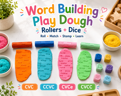 Word Building Play Dough Rollers & Matching Picture Dice | CVC, CVCe, CVCC, CCVC Words